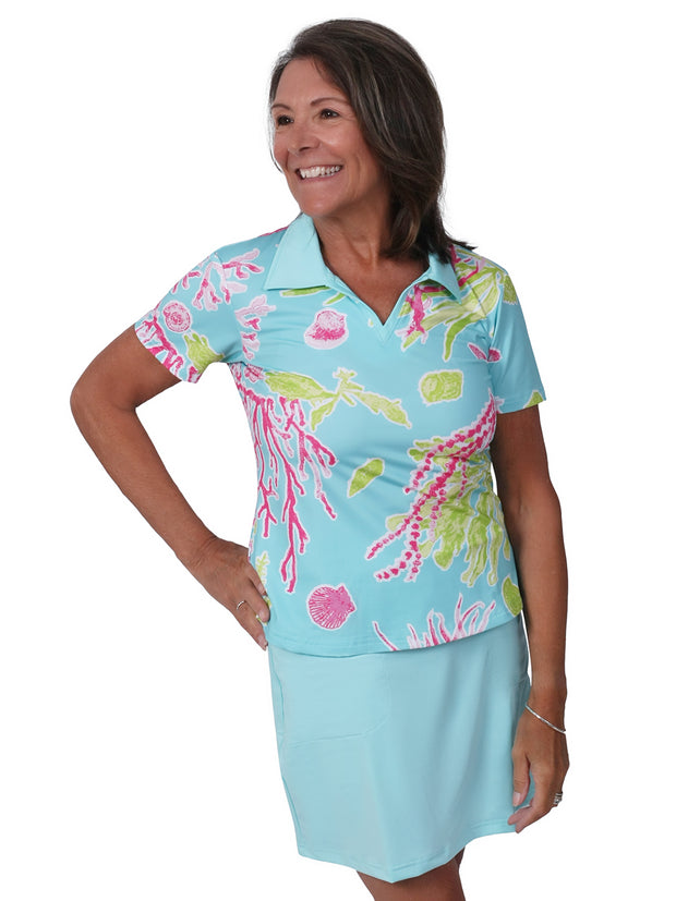 Mer Short Sleeve Polo Coral Reef