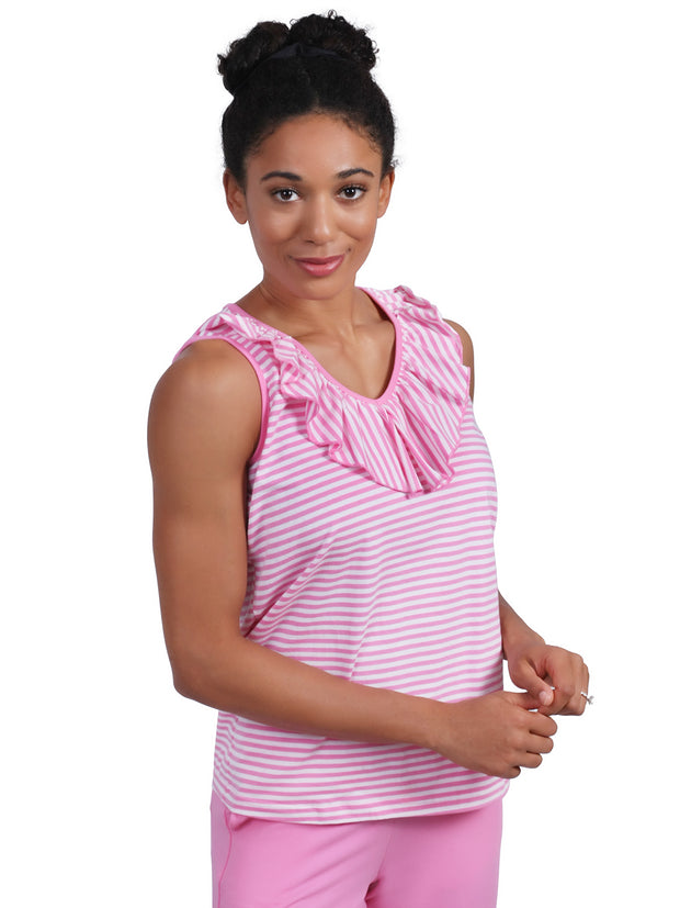 Baylor Ruffle Sleeveless Top Pink Stripe