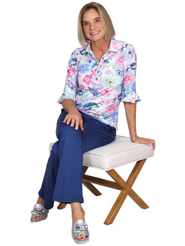 Mira Flounce Sleeve Polo Top Talula