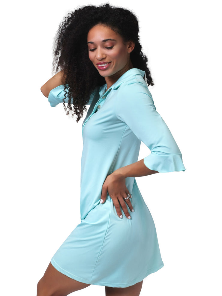 Marin Flounce Polo Dress Aqua