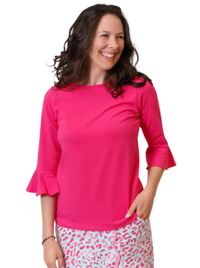Michele Solid Flounce Sleeve Hot Pink