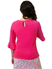 Michele Solid Flounce Sleeve Hot Pink