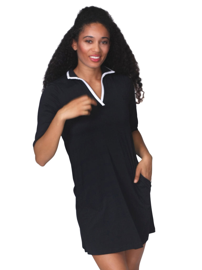 open lace back dress The Mykonos - Solid Black Linen Beach Dress main image 0