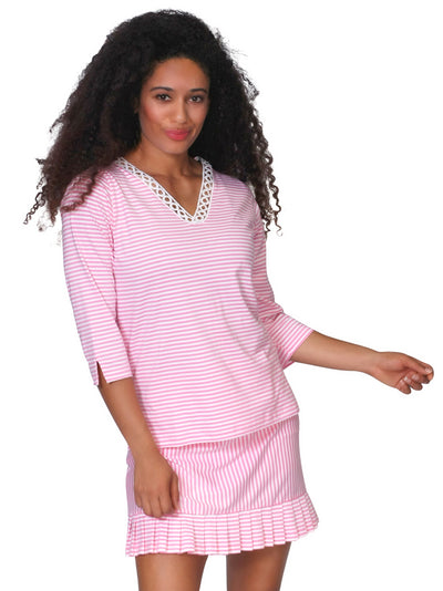 Niki Lace Trimmed Top Pink Stripe