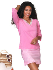 Niki Lace Trimmed Top Pink