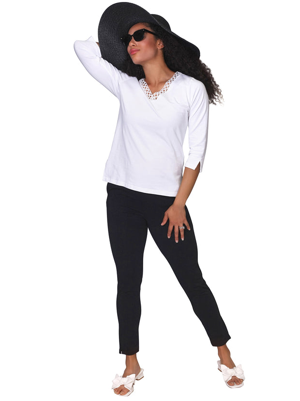 Niki Lace Trimmed Top White